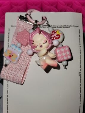 Custom Made Skull Panda Pink Keychain Charm/Bag Charm/Phone Charm.